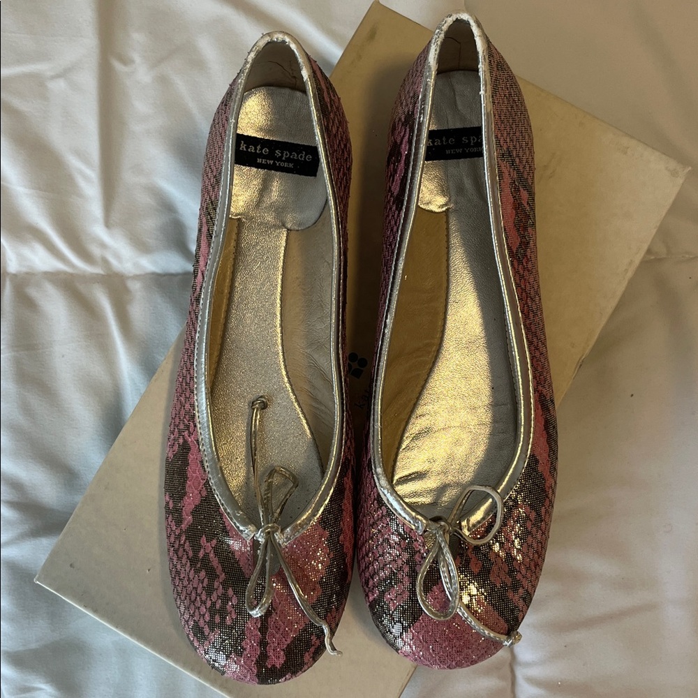 Kate Spade Pink and Silver Snakeskin Flats